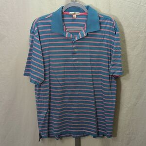 Peter Millar Blue and Pink Striped Golf Polo Size Large 100% Cotton